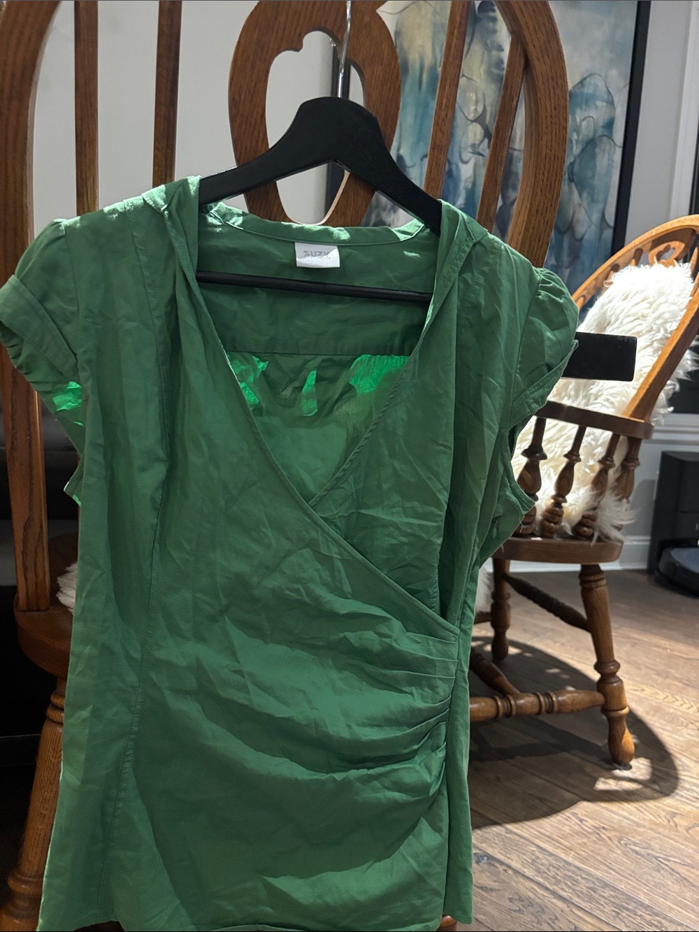 Suzy Shier Green Wrap-Style Women's Top